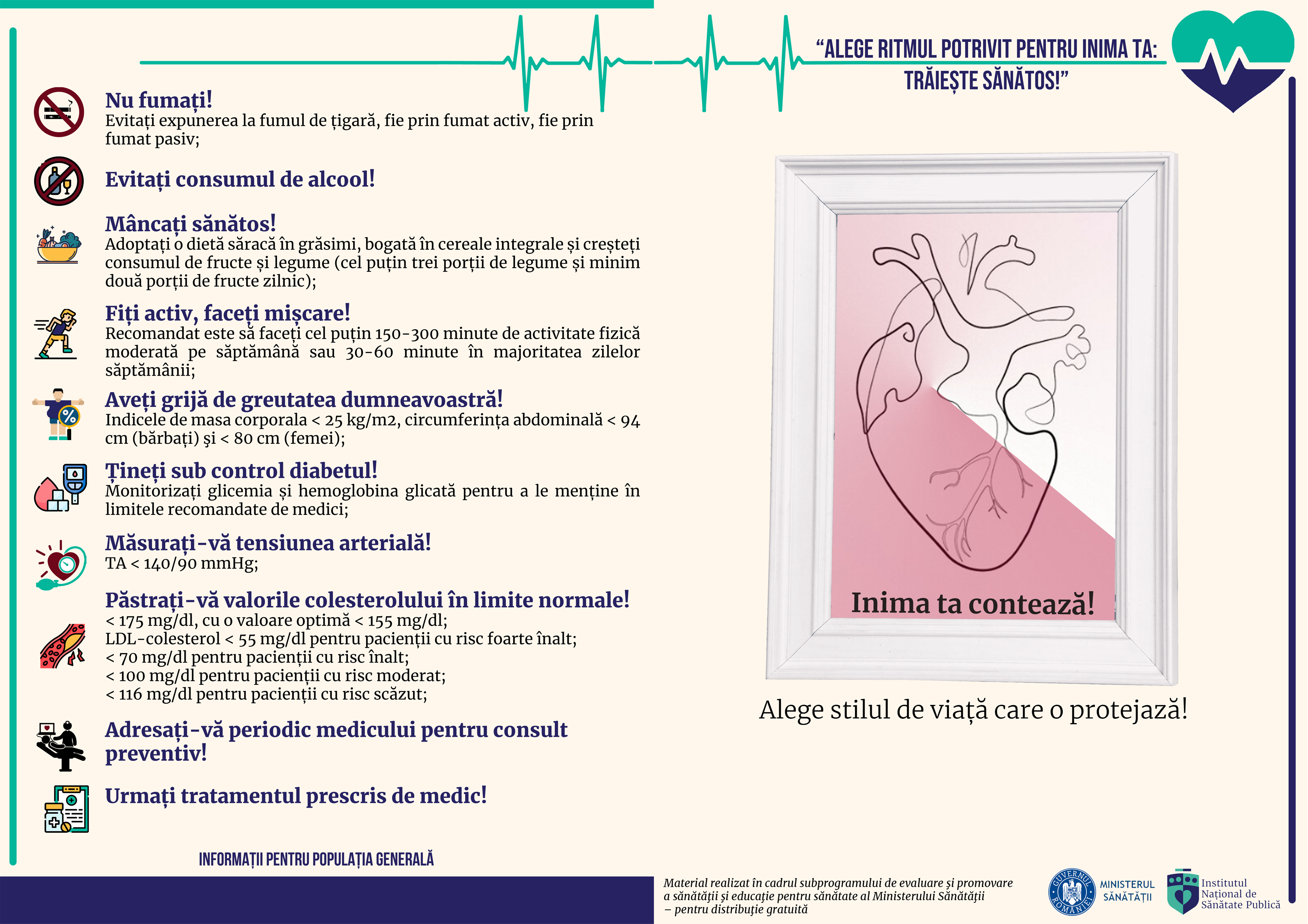 Campania de prevenție a bolilor cardiovasculare „Alege ritmul potrivit pentru inima ta: Trăiește sănătos!”, decembrie 2024 - afiș adulți