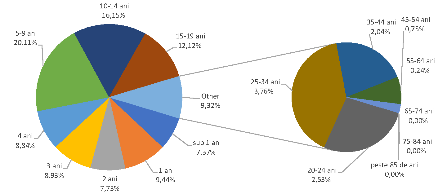 Situația cazurilor de rujeolă 2024–2025, pe grupe de vârstă